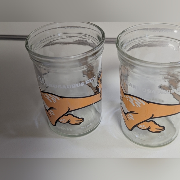 1988 Dinosaur Welch's T-Rex Jelly Jar Tyrannosaurus Rex Juice Drinking Glass X 2 - Picture 4 of 7